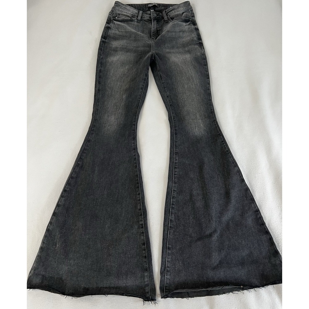 Judy Blue Super Flare Bellbottom Jeans Women's 3/26 Raw Hem High Rise Black